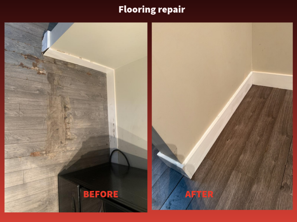 Flooring repair before and after in a Calgary home by Calgary Repairs